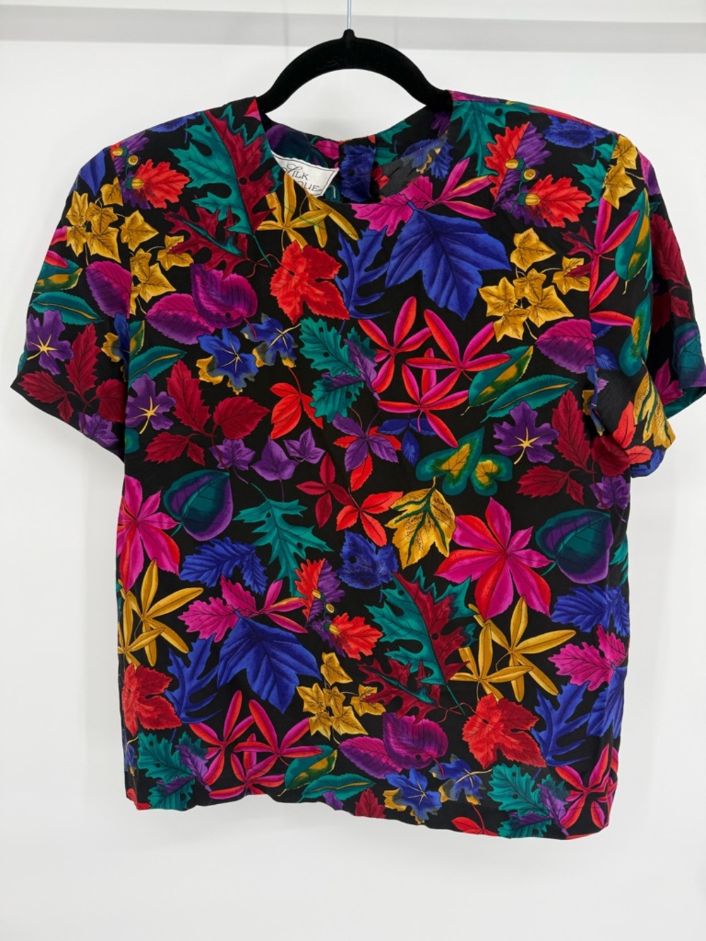 Silk Boutique Vintage 100% Silk Floral Blouse Bold Tropical Print Retro Top S‎